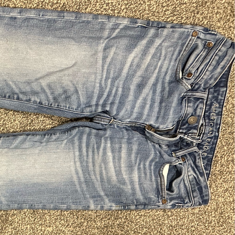 American Eagle Outfitters Blue Straight Jeans with Faded Design